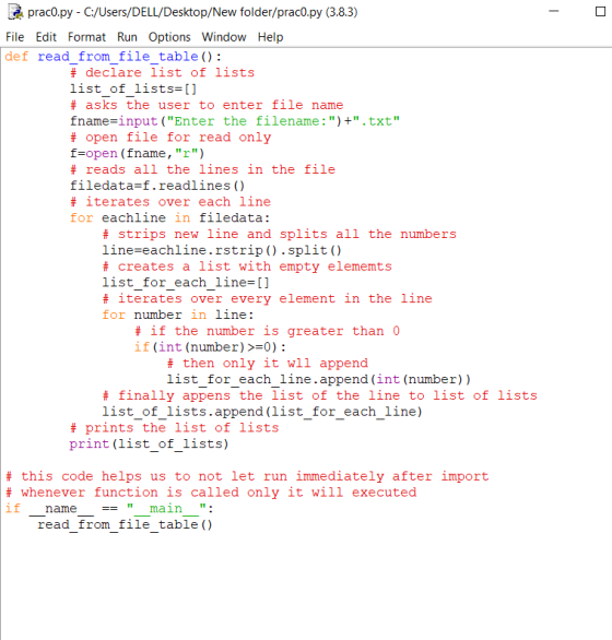 praco.py - C:/Users/DELL/Desktop/New folder/praco.py (3.8.3) File Edit Format Run Options Window Help def read from file tabl
