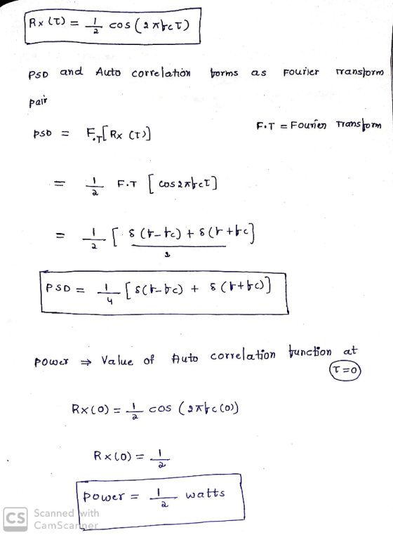 Rxlt) = ţ cos (axbet) pso and Auto correlation forms as fourier transtorm pair Fit - Fourier Transform pso = FM [ Rx CT »] =