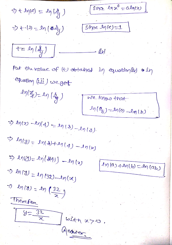 since enxo =alex) => t dole) = lolog - t.l=en 1(044 smce In (e)=1 taly & 13) LV) Put the value of it) obtained in equation (i