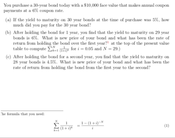 You Purchase A 30 year Bond Today With A 10 000 Face Value That Makes 