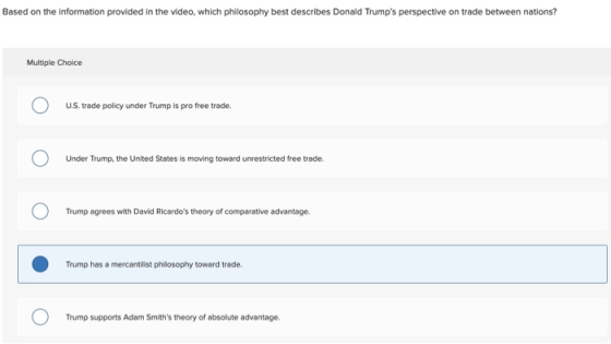 Based on the information provided in the video, which philosophy best describes Donald Trumps perspective on trade between n