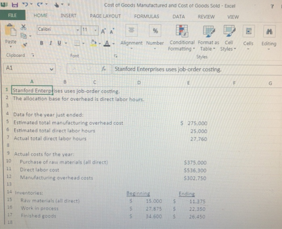 Hye HOME Cost of Goods Manufactured and cost of Goods Sold - Excel PAGE LAYOUT FORMULAS DATA REVIEW VIEW INSERT ob Paste B I