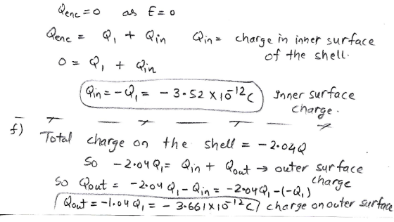 Gencin inchafge in inner surface of the shell q,ns-Ye-3-S2 Χιδ12C ) Inner surface charge f) Total charge on the shel2o4 се