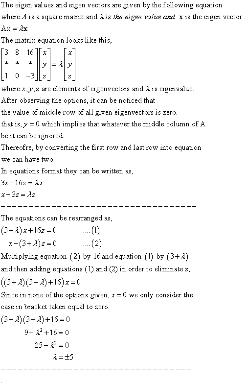 The eigen values and eigen vectors are given by the following equation where A is a square matrix and Ais the eigen value and