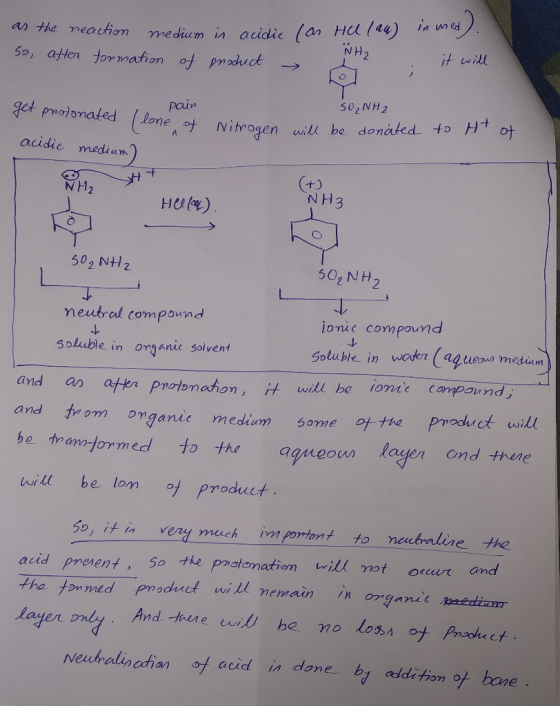 as the reaction medium in acidic So, after formation of product . (as Hell (au) Ň H₂ in med). it will get protonated (lone of
