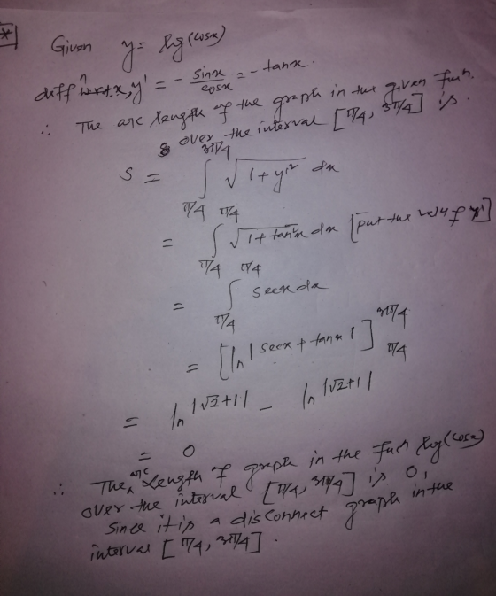 * Given ya hgrease) sinne tanse. n diffwrtky cosa in the given fuh. The arc length of the graph over the interval [74, 51/4]