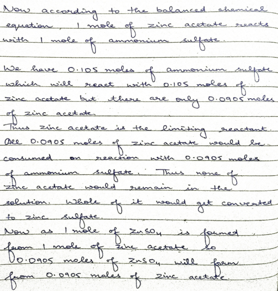 Nou accond to tere balamced hemicas acetate acts sauatie mele zinc mele asittn anm We rase ammeniu O.1OS meles O1OS meRes rea