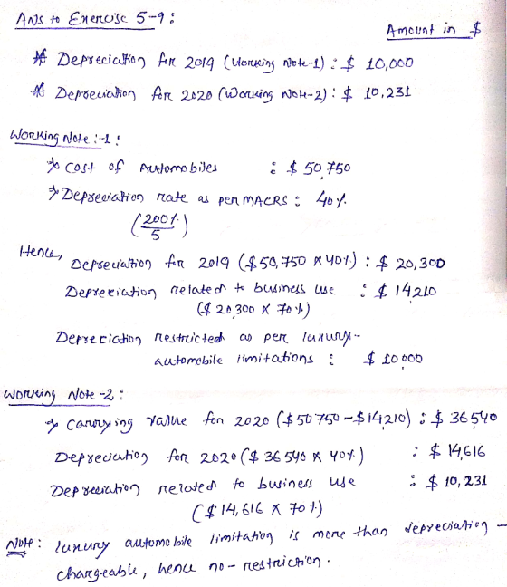 AS to Enencsc 5-9 Amouat in Depreciako An 2019 (uoring o-) 10,0o0 Depseaton Ar 220 (aruing o-2) o,231 WoRking Nore1 : 450 50