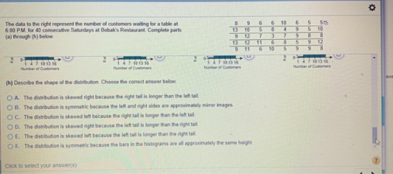 o The data to the right represent the number of customers waiting for a table at 6.00 P.M. for 40 consecutive Saturdays at Bo