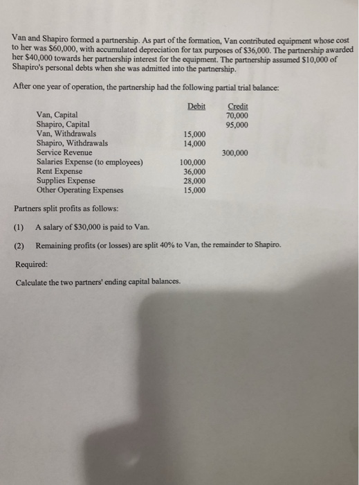 Van And Shapiro Formed A Partnership As Part Of The Formation Van 
