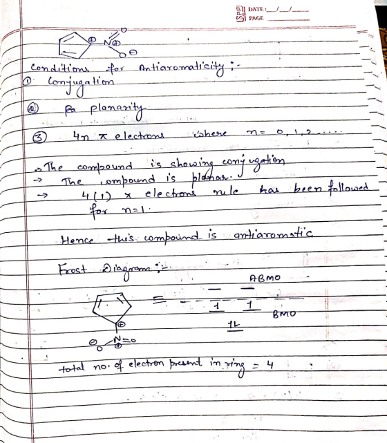 DATE E - PAGE o conditions for _Antiaromatisity-- ao Conjugation @_--Baplananity 1 4n a electrons where n = o ... The compoun