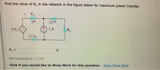 Find the value of Ru in the network in the figure below for maximum power transfer MA 10Ω 10Ω the tolerance is +/-5% Click if