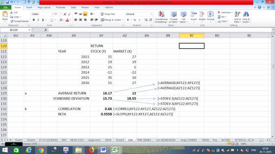STATS - Microsoft Excel (Product Activation Failed) Add-Ins File Home Insert Page Layout Formulas Data Review View - 2x % Cut
