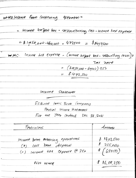 burutuo) wory dwudul zinom operation = Income before tax - usmuturing cost - Inome tax expense = $1950, 000-160,000 472500 $1