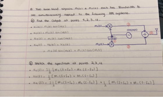 1) TWO bose band signals Mice) Malt) each hos Bandwidth B ore Simultaneously applied to the following Am systems @ Find the o