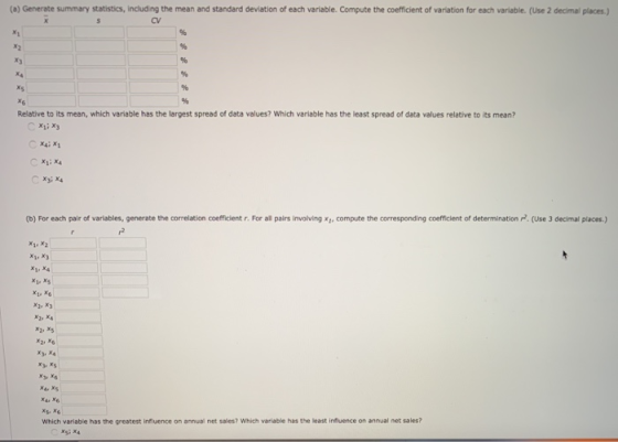 (a) Generate summary statistics, including the mean and standard deviation of each variable. Compute the coefficient of varia