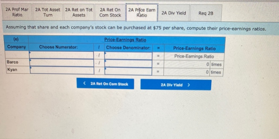 2A Prof Mar Ratio 2A Tot Asset Turn 2A Ret on Tot Assets 2A Ret On Com Stock 2A Price Earn Ratio 2A Diy Yield Reg 28 Assuming