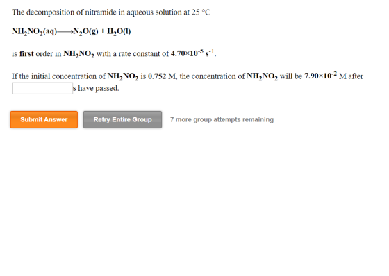 The decomposition of nitramide in aqueous solution at 25 °C NH_NO2(aq)—>N2O(g) + H20(1) is first order in NH, NO, with a rate