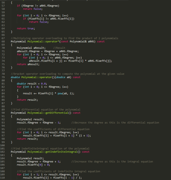 if (fDegree != RHS.fDegree) return false; for (int i = 0; i <= fDegree; i++) if (fCoeffs[i] != arhs.fCoeffs[i]) return false;