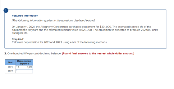 Required information (The following information applies to the questions displayed below.] On January 1, 2021, the Allegheny