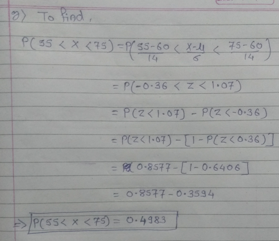 75-60 ( Lt 14 = P(-0.36く < 1.07) Ko·8577-LI-O-6406 I 0.8577-0-3534