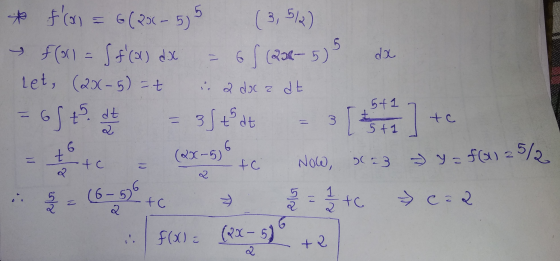 5 6 da * fcan 6 (ROC-5) (3, 5/2) I foll Sf(x) dx 6 S 231-5) Let, (2x-5)=t i 2 doca de = 35 that dt 65 +5 3. 5+1 + 5+1 6 6 7
