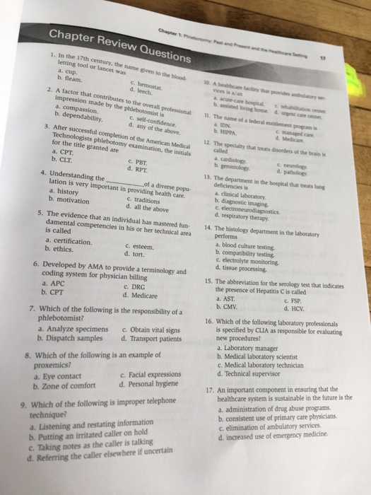 Chapter 1 Phbomy P Chapter Review Questions and P and e Heath Se 1, In the 17th century, the name given to the blood- letting