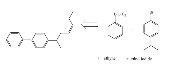 Br B(OH)2 + ethyne ethyl iodide