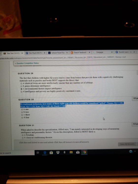 Take Test Ch 60. * Q Dev Psych EX2 FIX teisure Travel Vacx C Search Textbook : Cengage X Q Quizlet Learn - X class.kckcc.edu/