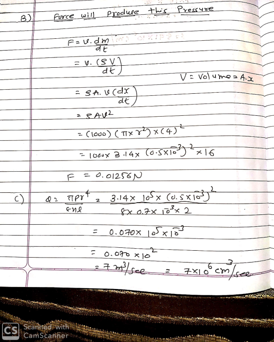 Furse will produse this. Pressure . Fau.dm at = 6.(sv dt VE Volumez A. =SA. (dx dt 2SAU2 = Cloud) ( TTX 720 x(4)? = 1000X 3.1