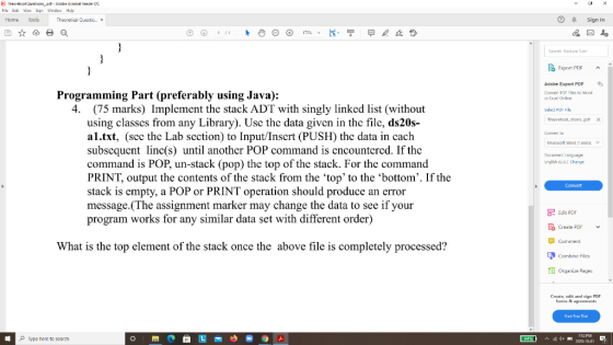 Theoretical Questions, pot - Adobe Acrobat Reader DC File Edit View Sign Window Help Home Tools Theoretical Questio. * Sign I