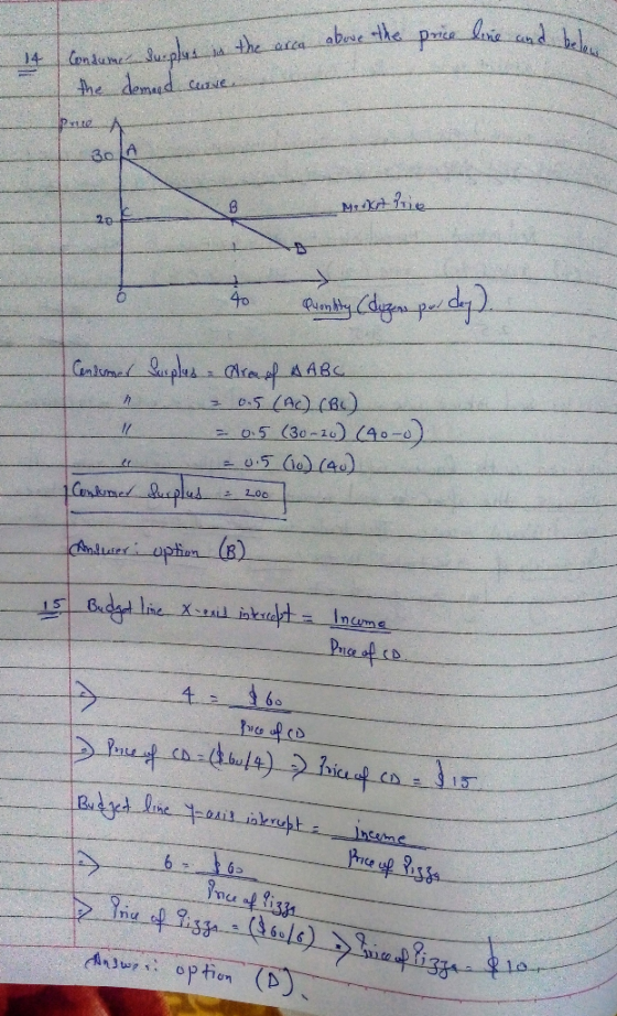 above the price line and a 14 Consumer Surplus is the area the demand curve Prie A - 30 11 MA + to Punty (dozen per day). Con