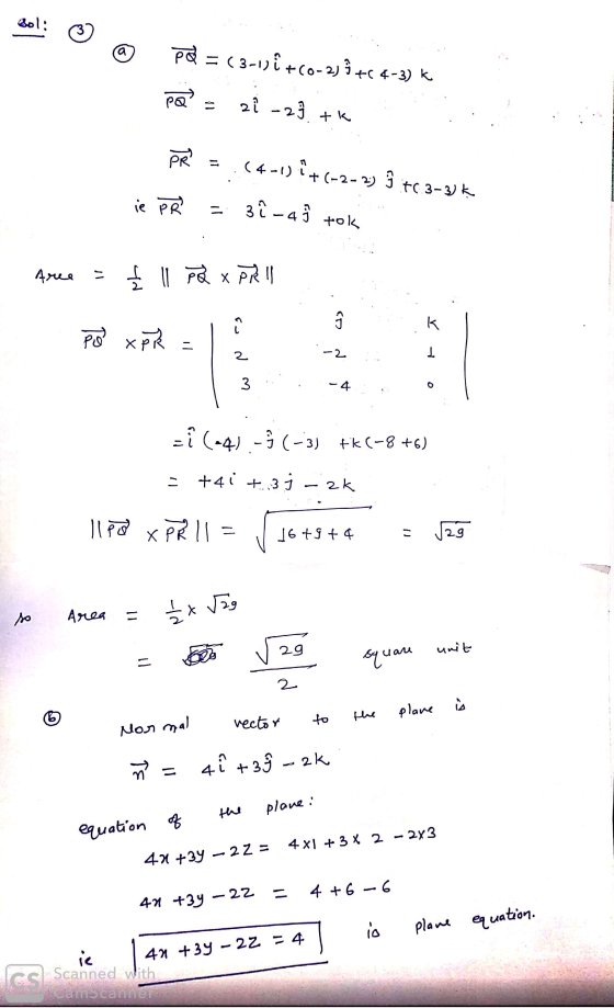 Soli ♡ @ PQS = (3-1) @ +60-23 À +64-3) k - 2ť -23 + kk PR = .(4-1) ++(-2-2) Î 10.3–3) ie PR = 3^-4 i tok Aree = { 1 PQ X PRIT