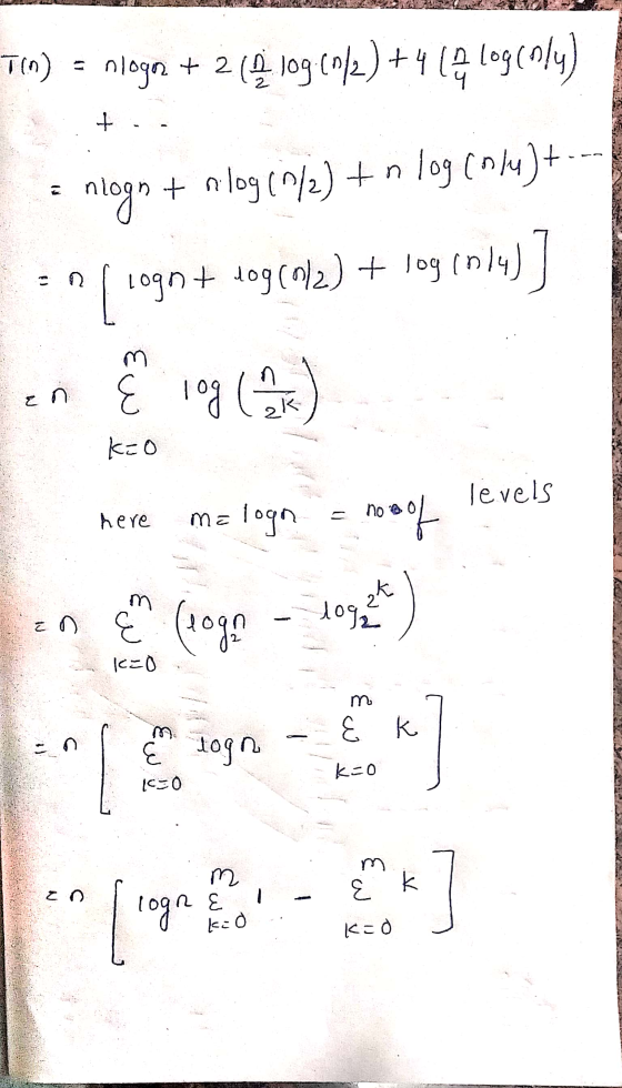 T() = +4 nlogn + 2 (4 109 (0/2) +467 10960ly) + nlogn + nilog(0/2) +n log (nly)+ logo + dog (0/2) + log (014)] ) ศา E log (2