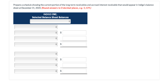 Prepare a schedule showing the current portion of the long-term receivables and accrued interest receivable that would appear