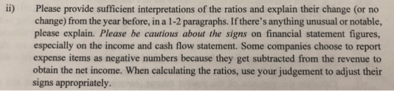 ii) Please provide sufficient interpretations of the ratios and explain their change (or no change) from the year before, in