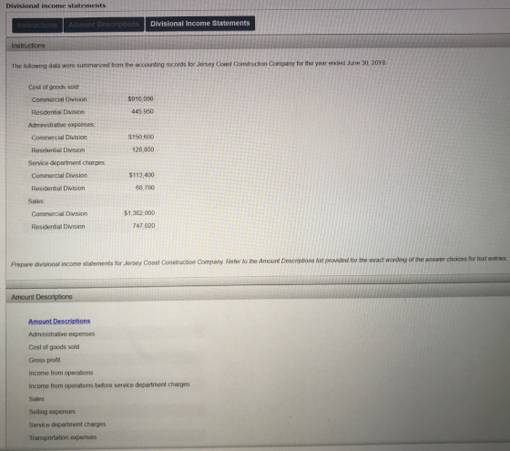 Divisional income statements Instructions Amount Descriptions | Divisional Income Statements Instructions The following data