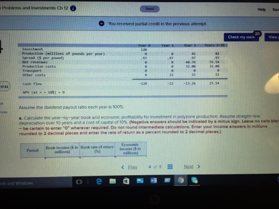 Problems and Investments Ch 12 i) Saved Help Sav You received partial credit in the previous attempt 20 Check my work View Ye