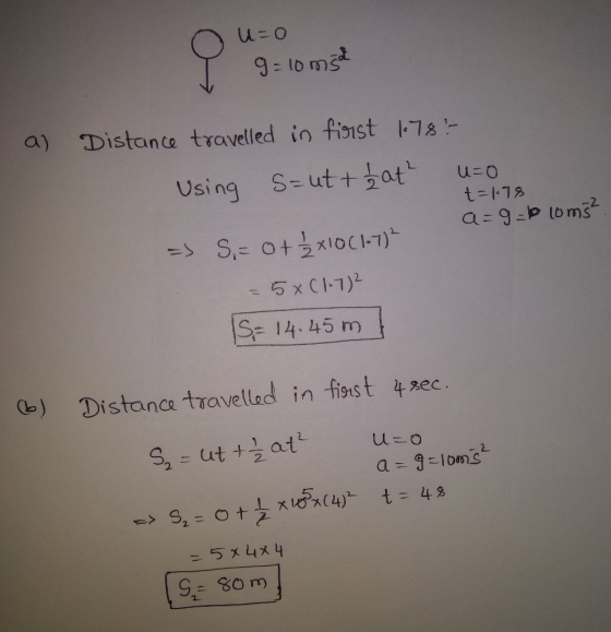 u-o a) Distance travelled in finst 1 Using S-utt u-o a-g -P to ms 5 ( 1-1 )2 S 14.45 m ) Distance traveled in fost 4 red しに0 2.