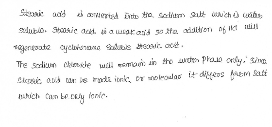 Solublo, Stoasic a agate aycloherame Soluble steasic acd e acid a The Sadium chlovide will nemaui in to n Proso only. Sino Staasic auid tan ke moda ionic, os moleculait diles baem Satt uwch Can be only ioníc.