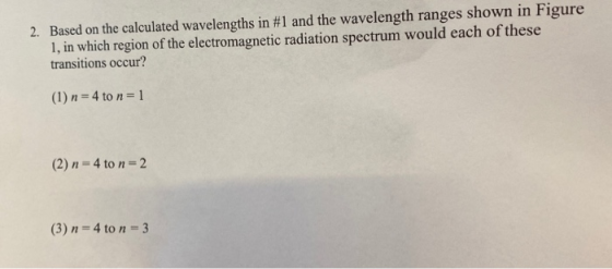 2. Based on the calculated wavelengths in # 1 and the wavelength ranges shown in Figure 1, in which region of the electromagn