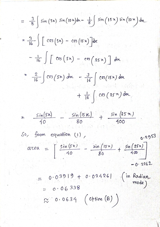 11 3 8 sin (su) sin(10 m)du - $ f sin (154) in (10%) dhe is [cos (5m) – cos (15m)]bke to [ cos (su) (su) – cos ( 25 »)] cm 2