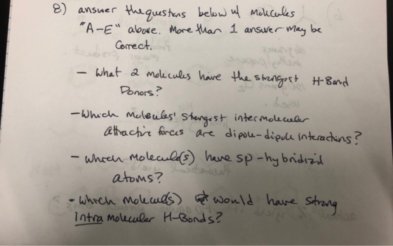 8) answer the questions below ul Molecules) A-E above. More than 1 answer May be - Correct. - what a molecules have the str