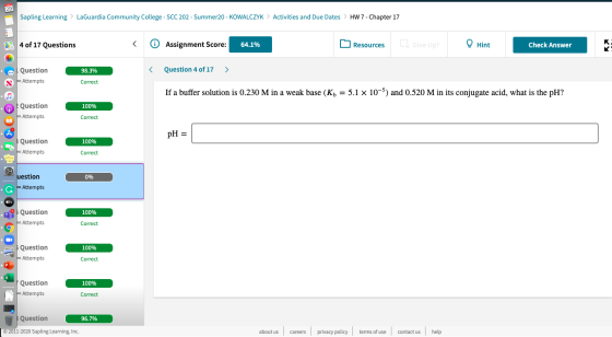 29 Sapling Learning > LaGuardia Community College - SCC 202 - Summer20 - KOWALCZYK > Activities and Due Dates > HW 7 - Chapte