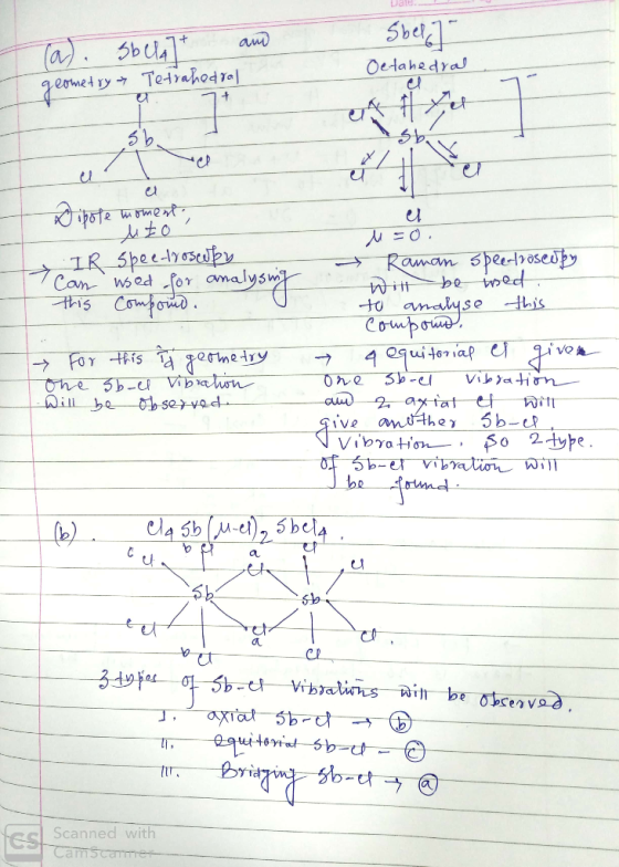 Dale (a). geometry Sbela 7+ and Tetrahedral Sbell] Octahedral 5b. a el Oibote moment. uzo IR spectroscopy Can used for analys