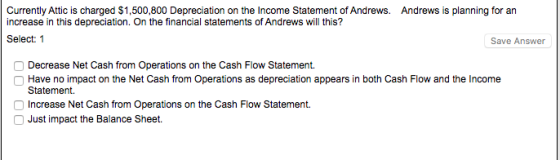 Currently Attic is charged $1,500,800 Depreciation on the Income Statement of Andrews. Andrews is planning for an crease in t