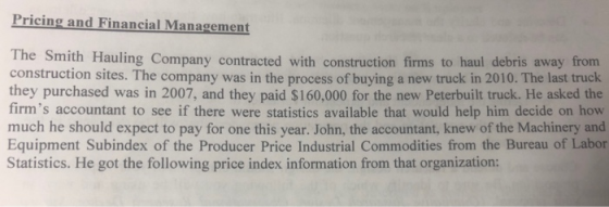 Pricing and Financial Management The Smith Hauling Company contracted with construction firms to haul debris away from constr