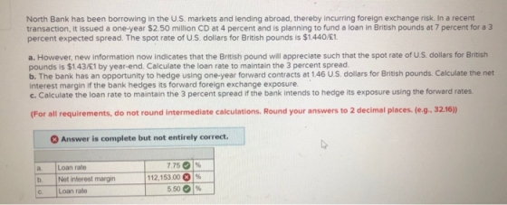 North Bank has been borrowing in the U.S. markets and lending abroad, thereby incurring foreign exchange risk. In a recent tr