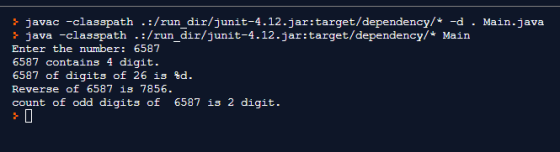 > javac -classpath .:/run_dir/junit-4.12.jar:target/dependency/* -d. Main.java > java -classpath .:/run dir/junit-4.12.jar:ta