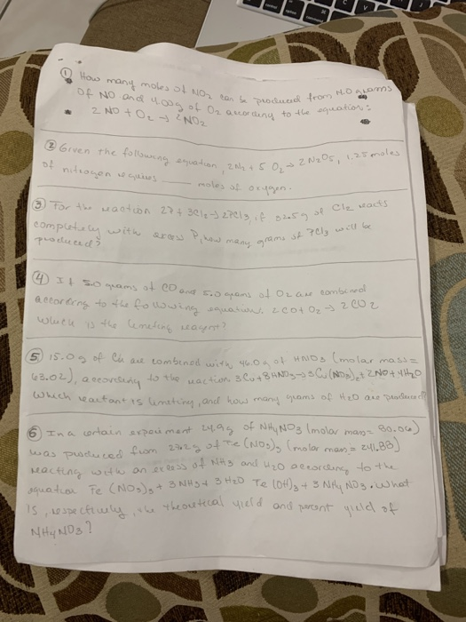 How mandmoles NO tan poduad from N.O ALOms Df NO and o t On acordiny to te equation 2 NO +0 NO2 2 6rven the foloung atuan 2 0